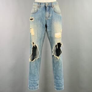 DOLCE & GABBANA Size 4 Blue Cotton Distressed Boyfriend Jeans